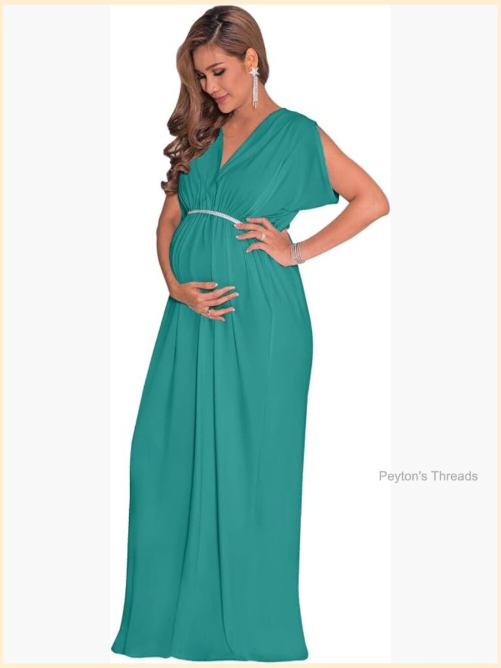 Short Sleeve V-Neck Maternity Flowy Maxi Dress